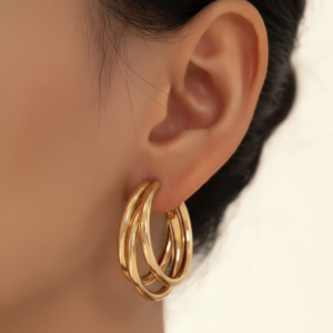 Brinco Argola Média Dourada 4cm - Banho Ouro 18k - Fecho Pino Trava